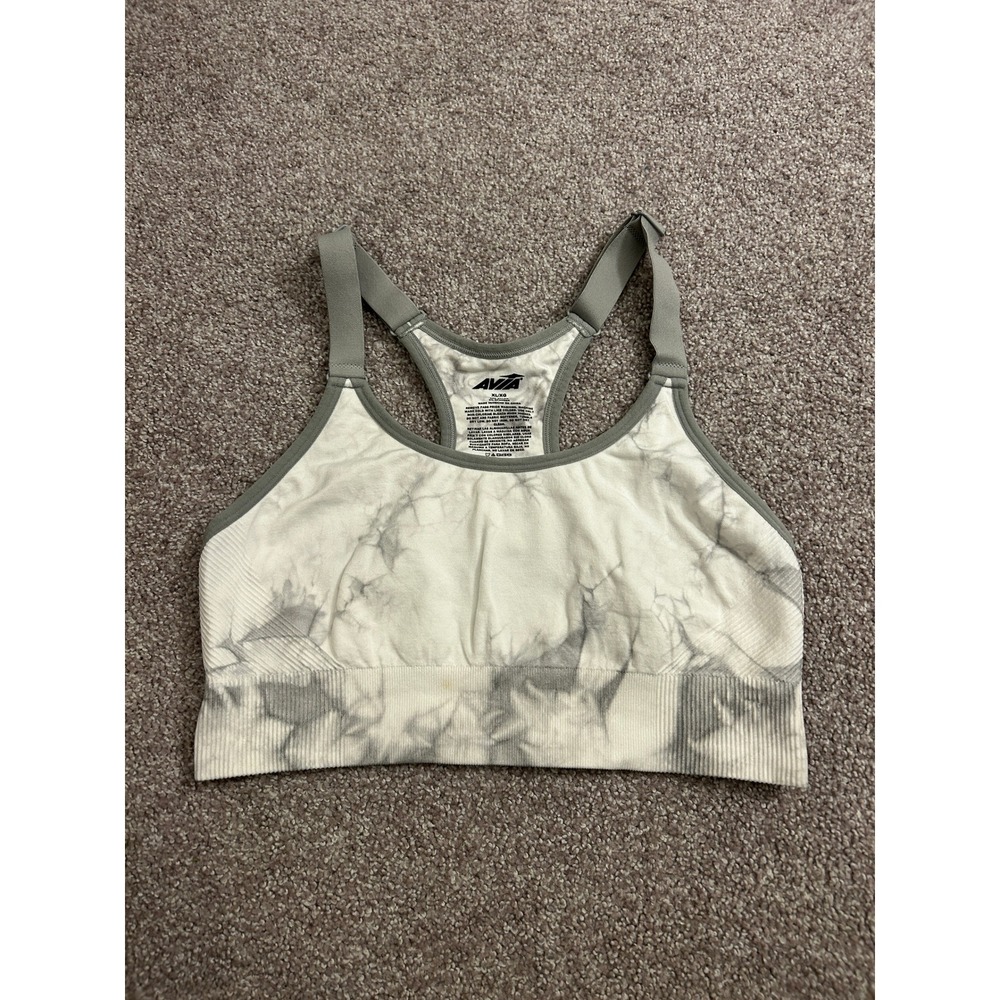 Avia Sports Bra Women XL Grey Marble Tie Dye Racerback Seamless Ribbed Excellent